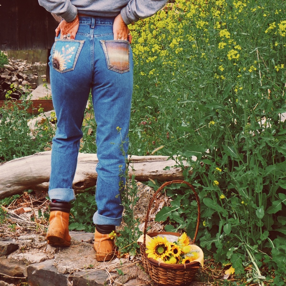 Hand-painted high-waisted vintage mom jeans